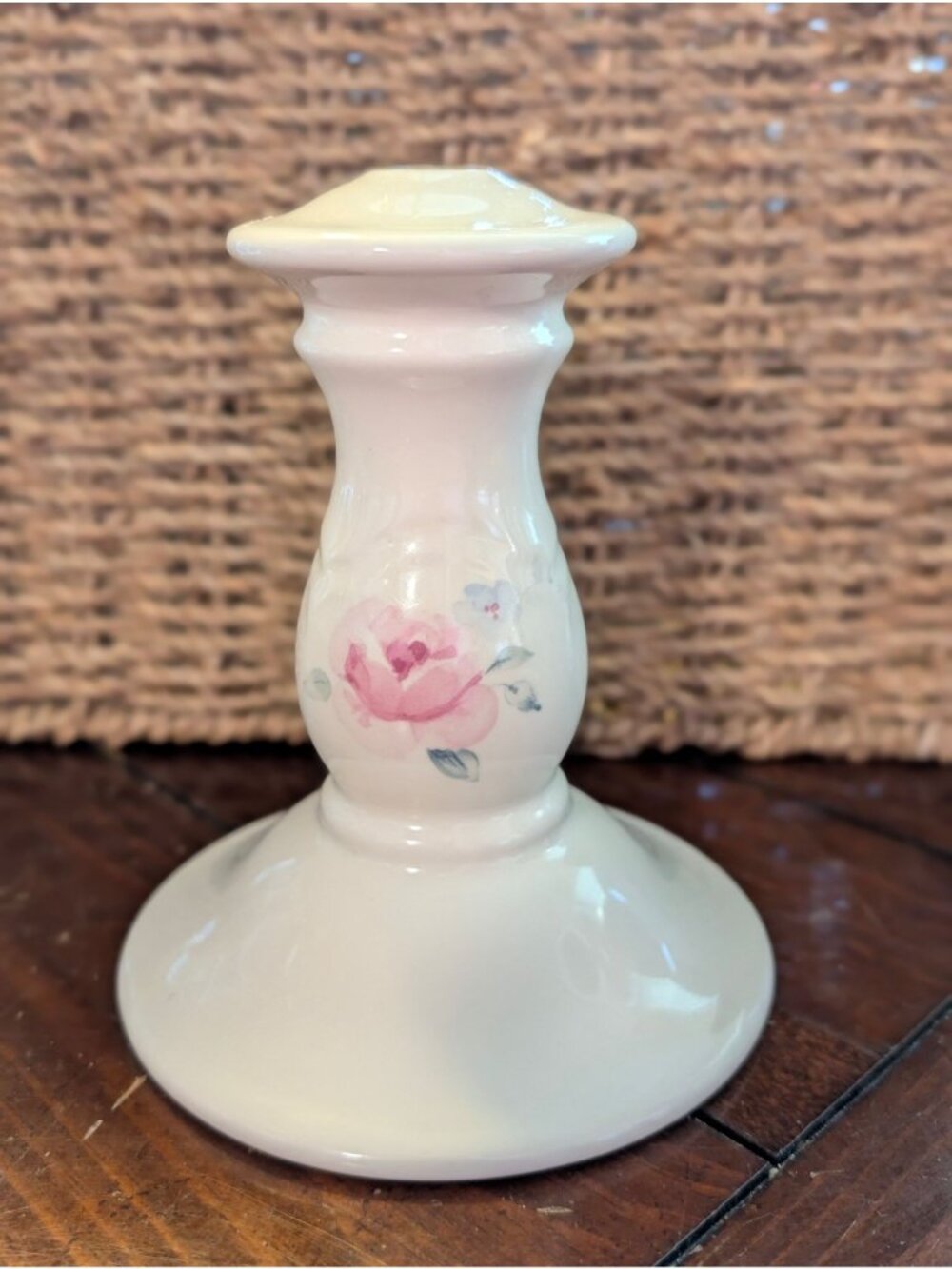 5" Candlestick Tea Rose by PfaltzgraffVintage Ceramic Floral Candlestick Holder